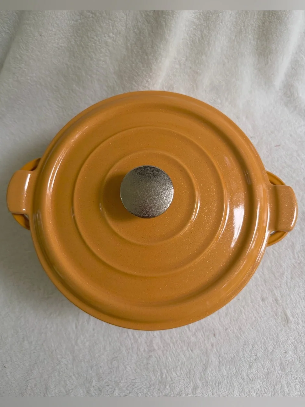 Vintage Staub Mustard Yellow Enameled Cast Iron Cocotte Pan Round Dutch Oven 5QT